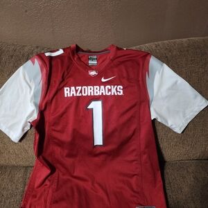 Unisex Nike Football Arkansas #1 Razorbacks Red and White Sports Jersey Sz.Lg